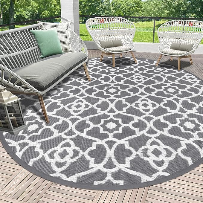 HEBE Outdoor Rug Waterproof 8ft, Plastic Straw Rug Camping Rug, Reversible Outdoor Patio Rugs RV Mat Clearance, Indoor Outside Floor Carpet for Porch,Deck,Camper,Balcony,Backyard