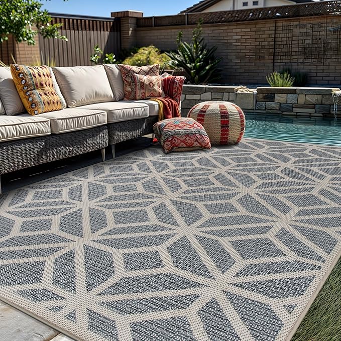 Rugshop Contemporary Geometric Indoor/Outdoor Area Rug 10' X 14' Blue