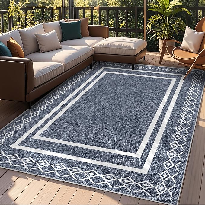 Outdoor Patio Rug, Outside Rectangular Carpet, Moroccan Geometric Rugs, Washable Large Indoor Outdoor Rug 8x10 Mats for RV, Picnic, Backyard, Deck, Balcony, Porch, Beach