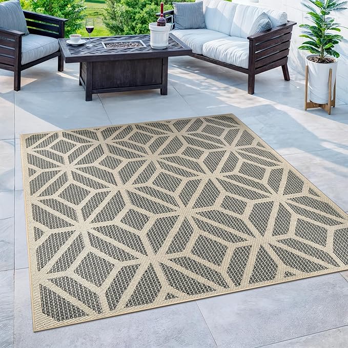 Rugshop Contemporary Geometric Indoor/Outdoor Square Rug 6' 6" Blue